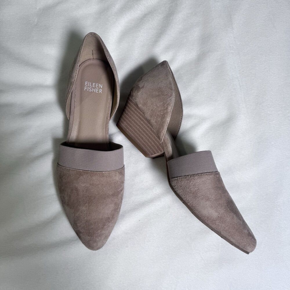 Eileen Fisher Hilly  Pump Womens 8 Earth Tone Suede D'Orsay Comfort Wedge Shoe
